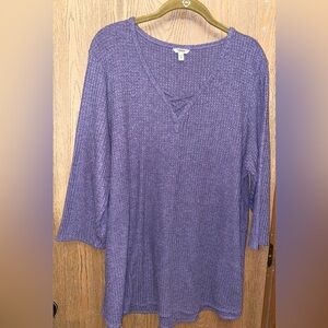 Sonoma Heathered Purple Women's Waffle Knit, V-Neck, Tunic Top, XL
